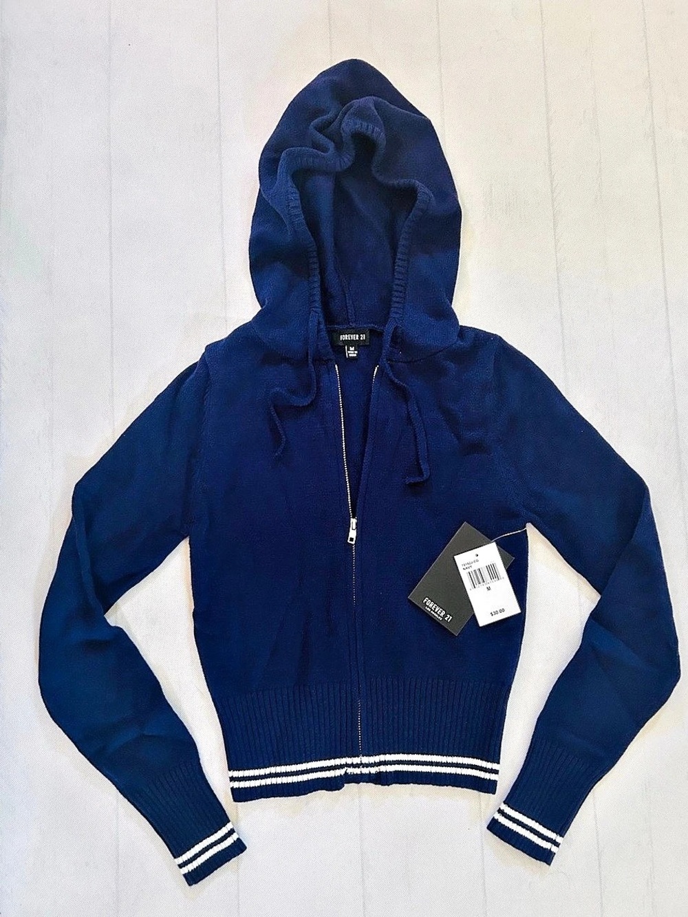 Forever 21 Navy Hooded Sweater Size Medium NWT